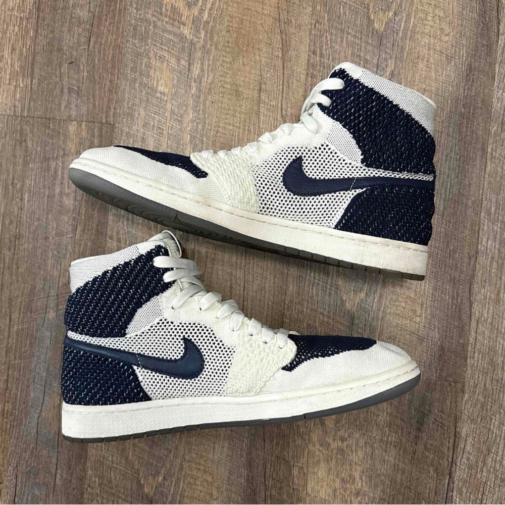 Air Jordan 1 Retro High OG Flyknit RE2PECT Derek Jeter Navy Blue White Gold l - Picture 2 of 11